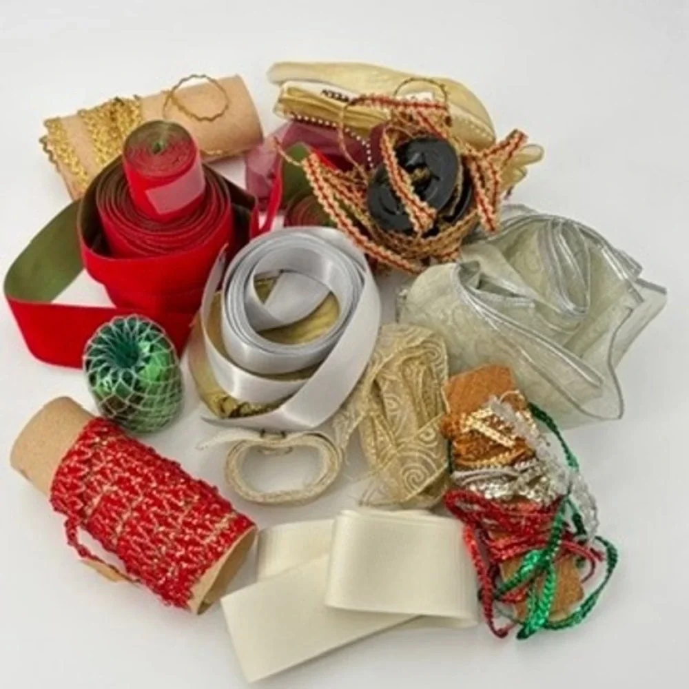 Christmas Ribbon Lot Vintage Offray Dillards Velvet Satin Metallic Spools